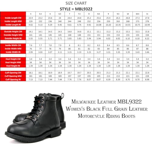 Milwaukee Leather Women's Premium Leather Classic Motorcycle Riding Boots Lace-Up Shoes MBL9322 MBL93233