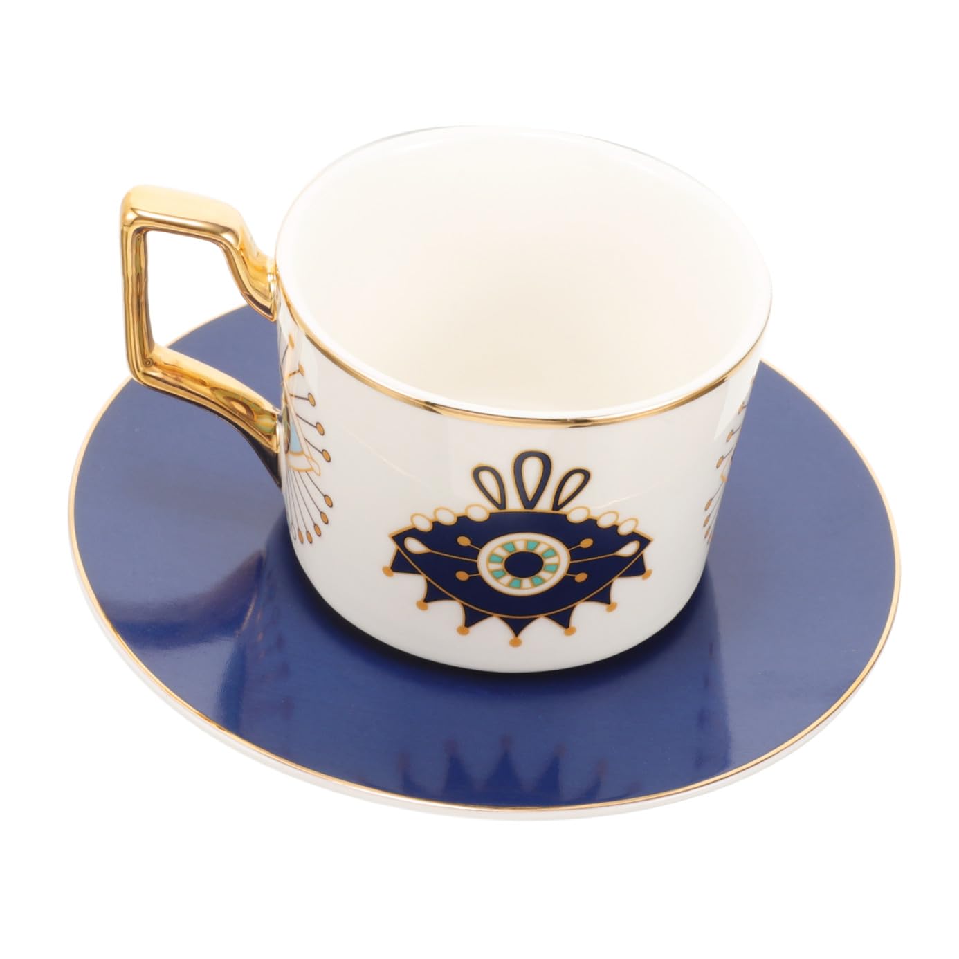 1set Tazze Da Caffè Ceramica Con Piatto Elegante Mug Decorativa Con Design Occhio Maligno Perfetta Per Tè Pomeridiano e Utilizzo Quotidiano