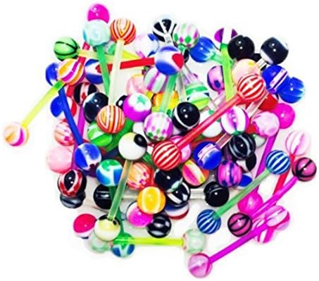 CABBE KALLO 100Pcs 14g Tongue Rings Surgical Stainless Steel Assorted Flexible Barbells Body Piercing Jewelry