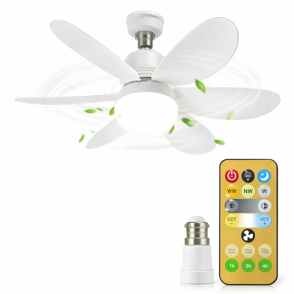 gesto portable ceiling fan with led light | b22 plug & play fan light with remote | 3 speed fan | 3 color light (3000k/4500k/6500k) | ideal for bathroom, kitchen, bedroom, pooja room, small office