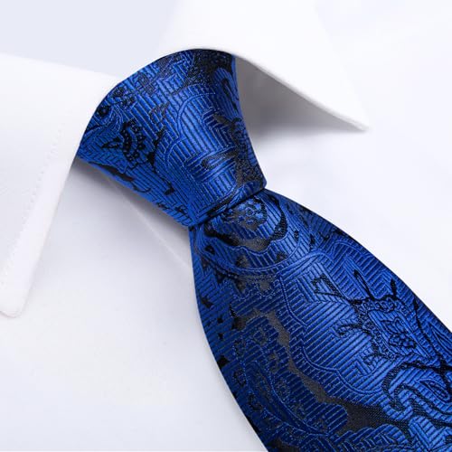Image of DiBanGu Mens Paisley Tie Sets Silk Jacquard Woven Floral Necktie and Pocket Square Cufflinks Wedding Business Party