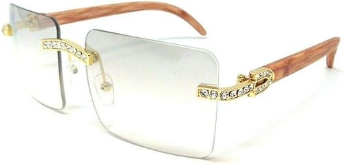 Dweebzilla Dasher XL - Gafas de sol cuadradas sin montura con diamantes de imitación de metal y madera sintética