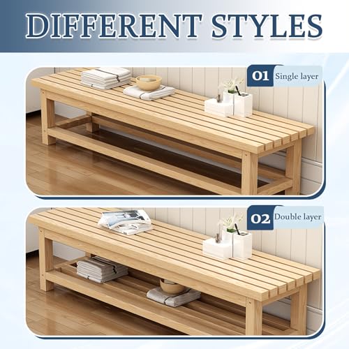Banc bas et long en pin massif 80 cm style rustique traditionnel - 7