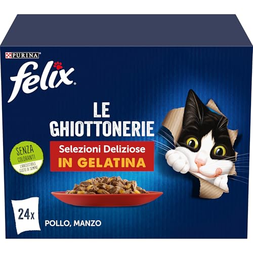 Purina Felix Le Ghiottonerie Cibo Umido Per Gatti Con Manzo, Pollo, Coniglio E Agnello, 24 X 85G