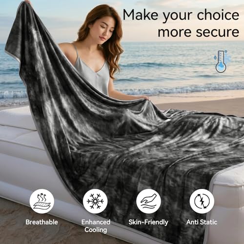 Image of Guohaoi Cooling Throw Blanket for Hot Sleepers, Full Size 60''x90'' Lightweight Breathable Summer Bed Blanket for Couch, Arc-Chill Q-Max >0.5 Cool Fiber,Lightweight Tie Dye Blanket Black