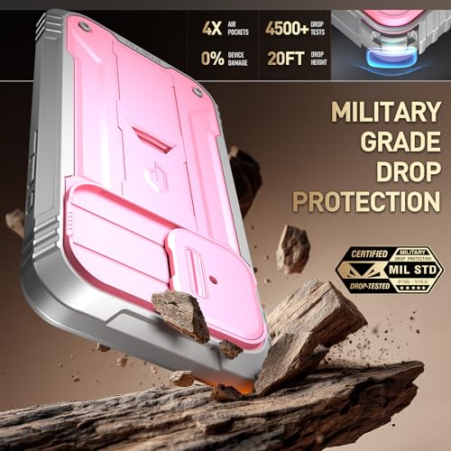 Image of Poetic for iPhone 17 Case with Camera Control Capture Button, [Slide Camera Cover] [Built-in Stand] [Built-in Screen Protector] Full-Body Military Grade Rugged Phone Case for iPhone 17, Pink