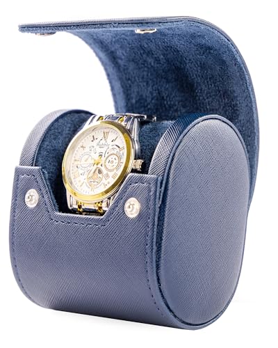MR.OKAY Single Watch Travel Case -Classic Leather Watch Case with Perfect Texture. Watch Carrying Case or Organizer for Storage And Display. Ideal Gift for Men Traveling, All Handmade by Artisans