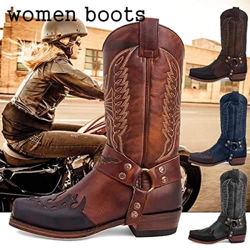 Western Boots for Men Cowboy Boots Lightweight Durable Round Toe Modern Boots Fashion Embroidered Hand Stitching Riding Cowgirl Boots Anti Slip Mid-Calf Wide Calf Pull On Boot Traditional Country Boot2
