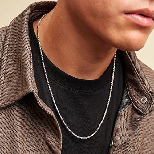 ARGENTO REALE 925 Sterling Silver Necklace Solid Round Box Link Chain Necklace - 925 Rhodium Necklace Chains 1.5MM - 3.5MM, Box Chain, Pendant Chain,silver chain made in italy4