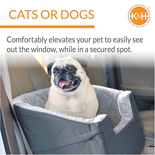 K&H Pet Products Bucket Booster Dog Car Seat With Dog Seat Belt For Car, Washable Small Dog Car Seat, Sturdy Dog Booster Seats For Small Dogs, Medium Dogs, 2 Safety Leashes, Small Gray/Gray #TOP3