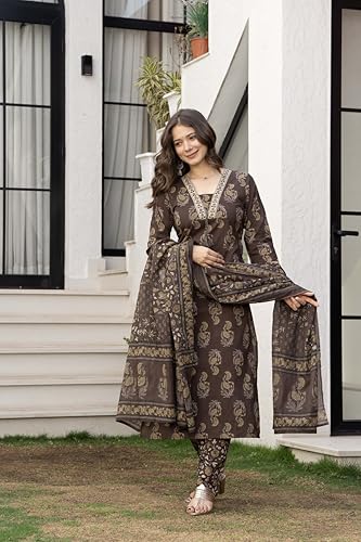 Image of PARTHVI Women's Cotton Printed Kurta Set with Pants & Dupatta | Elegant Ethnic Wear for Women | Floral Print | Comfortable Suit Set