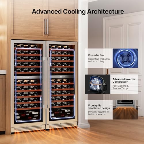 Image of Ca'Lefort 24 Inch Wine Fridge Set, 180 Bottle Capacity Dual Zone Wine Cooler Refrigerator, Built-in Glass Door Wine Fridge with Adjustable Shelves & 3 LED Lighting for Home Bar Kitchen (Two 24 inch Units)