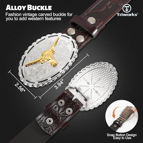 Western Belts Cowboy Cowgirl Belt for Men Woman, Embossed Western Country Buckle Leather Belts for Jeans4