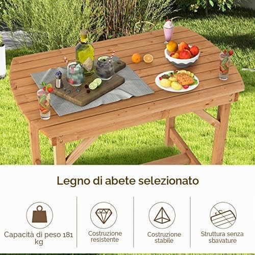 Generisch 10923NP-BN - Tavolo da giardino in legno di abete naturale, 100 x 60 x 75 cm