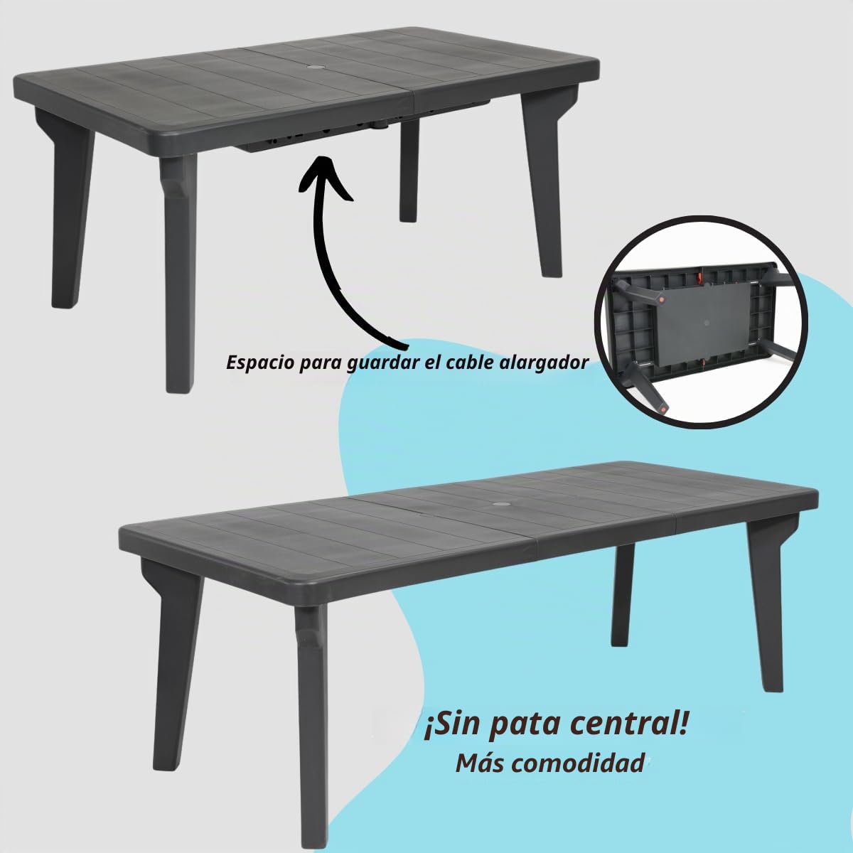 Tomaino - Mesa de jardín extensible de plástico Berg160/220 x 90 x 74h cm - Mesa de exterior con extensión (new antracita)
