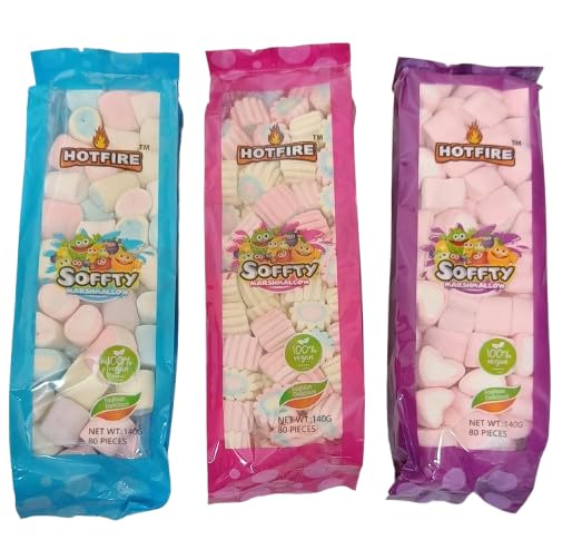 HotFire Fluffey Marshmallow 140g (100% vegetarian) pack of 3 (80pcs each) Marshmallow (3 x 140 g) plus get free A.Mangals Rose Milkshake Mix worth Rs.200/-