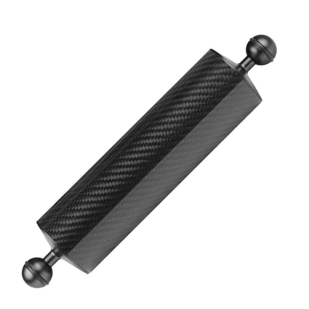 2PCS D60mm 10/12 pollici Galleggiabilità 447 g / 550 g Fotografia subacquea Lampada in fibra di carbonio Braccio a mano 1 pollice Doppia testa a sfera Versione aggiornata (12inch Black)