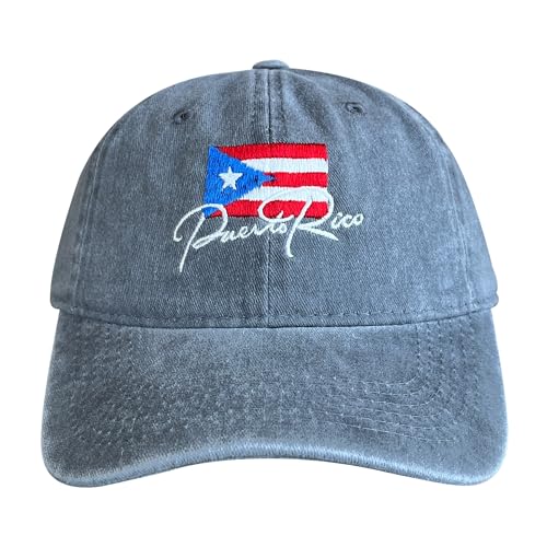 Bukesiyi Vintage Puerto Rico Flag Hat - Embroidered Puerto Rican Baseball Cap for Men Women Soft Cotton Adjustable Dad Hat Washed Grey