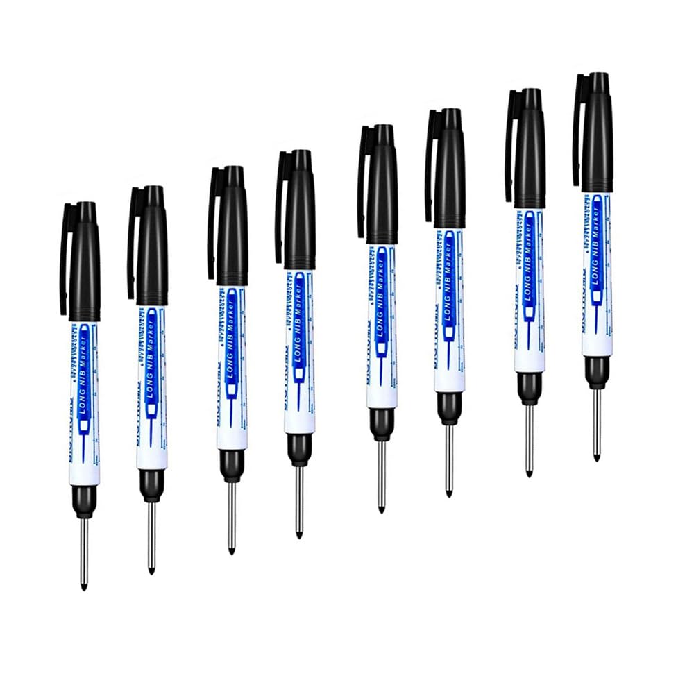 SEIWEI 8 Pieces Deep Hole Marker Pens, Long Head Marker Fine Tip Waterproof Ink Marking Tool 30mm Extra Long Reach Mark Pen for Hard to Reach Areas - Black