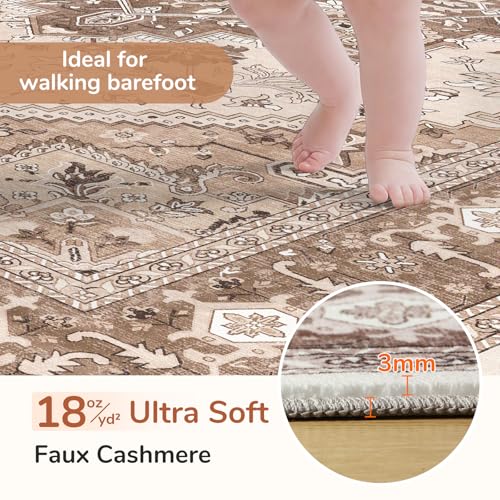 OPPODREAM Soft Area Rugs 3x5, Washable Rugs with Non Slip Backing, Low-Pile Throw 3x5 Carpet, Faux Cashmere 3 x 5 Carpet, Khaki