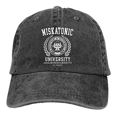 Cthulu and Lovecraft Miskatonic University Unisex Vintage Washed Distressed Baseball-Cap Twill Adjustable Dad-Hat Black