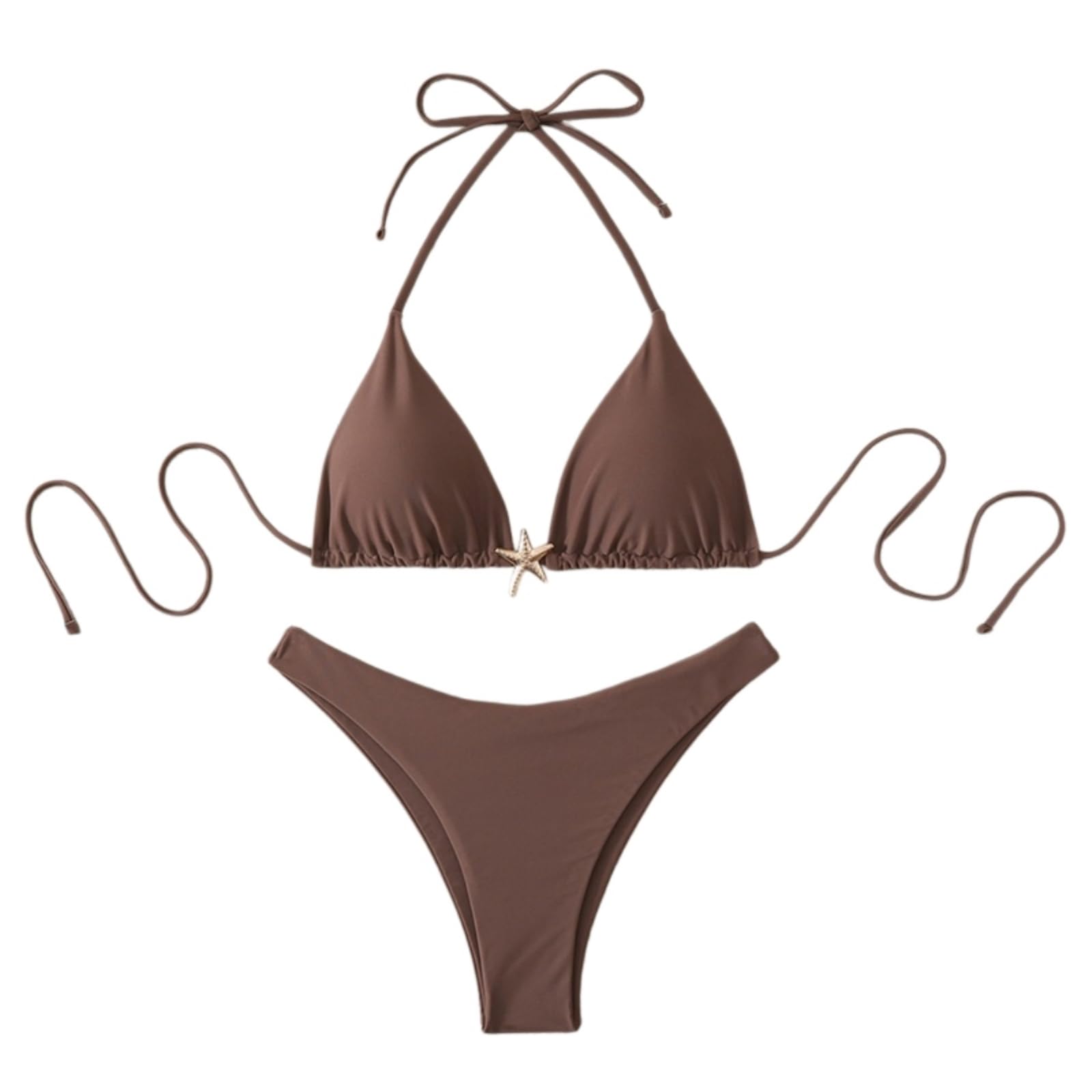 Bikini Donna Donne Halter Set Starfish Dettaglio Alto Taglio Due Pezzi Costumi da Bagno-Black-s