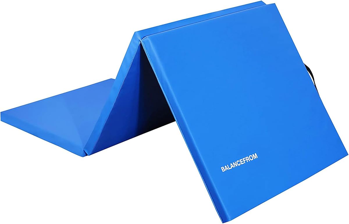 BalanceFrom 6x2 Feet 3-Panel Folding Gymnastics Mat – 1.5-Inch Thick Pad with Vinyl Surface and Carrying Handles for Tumbling, Yoga, Pilates, Home Workouts, and Martial Arts