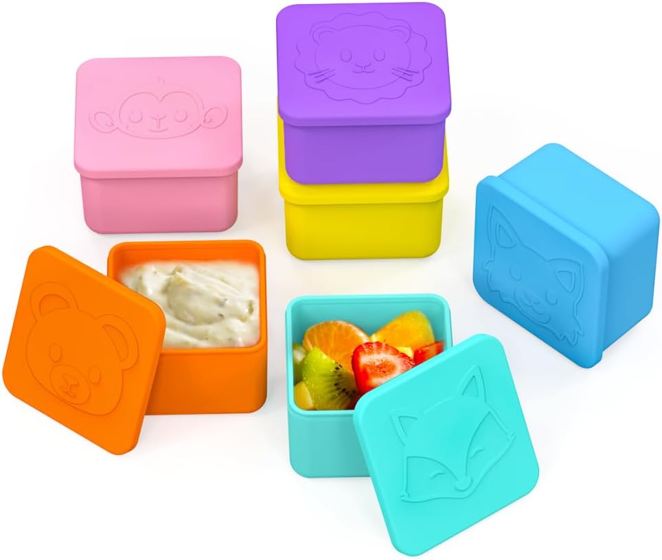 MORLIKE LIVING 100% Small Food Grade Silicone Baby Food Containers, 4 oz Baby Food Storage Containers for Picnic, Leak Proof Baby Food Jars with lids, Baby Snack Containers Homemade (Mix, 6 Pack)