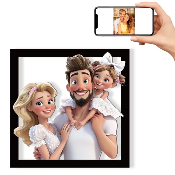 JeathFea Letrero de Pared de Madera con Diseño de Caricatura Personalizada Foto en 3D Estilo Dibujos Animados Originales para Mujer Hombre Cumpleanos, Regalos Aniversario Pareja