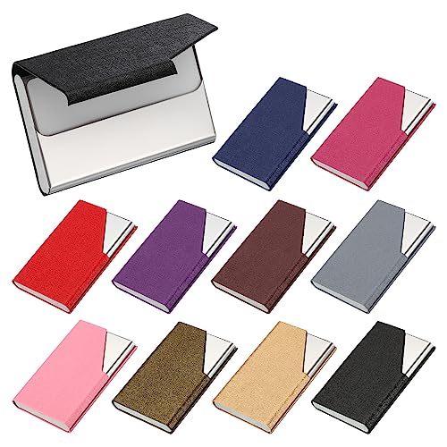 PATIKIL 10Pcs Professional Business Card Holder Case Luxury PU Leather & Stainless Steel Name Card Credit Card Holder for Men & Women with Magnetic, Multicolor