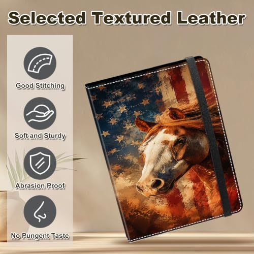 Image of Photo Album 4x6 120 Photos with Strong Elastic Band, American Flag Horse | Large Capacity Premium Leather Picture Album, Portable Wallet Albums Photo Book for Family Anniversaries Wedding Baby