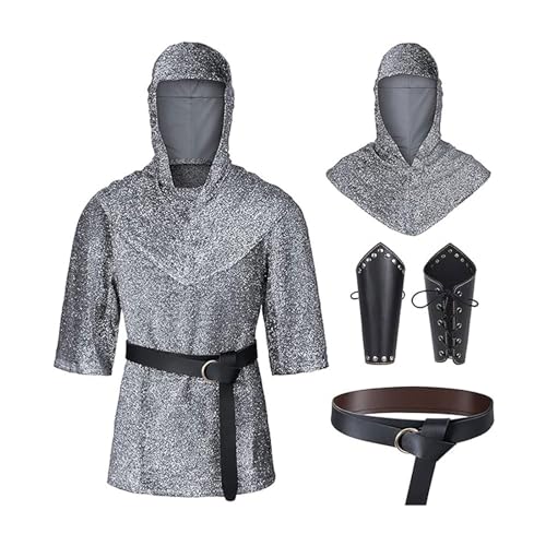 Costume de chevalier noir médiéval avec tunique et cotte de mailles pour adulte
