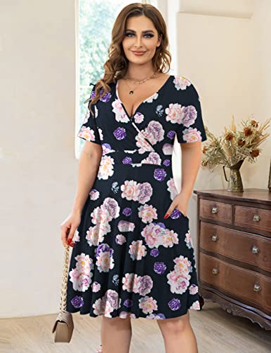 Image of Ahlaray Plus Size Faux Wrap Dress for Curvy Women with Pockets