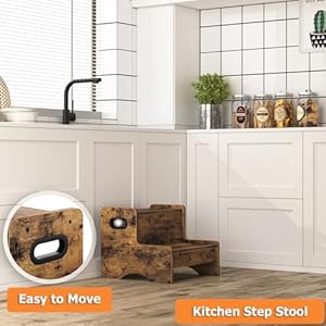 Wooden step stool for kids 2 step safety kids stepping stool for bathroom kitchen bedroom with 500 lbs capacity toddler step stool childrens stool potty stool rustic brown  urban country home decor