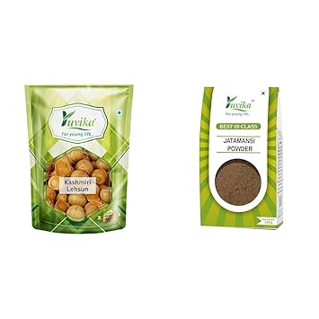 YUVIKA Kashmiri Lehsun - Snow Mountain Garlic - Allium sativum (200 Grams)|Yuvika Jatamansi Powder - Baalchad - Nardostachys Jatamansi - Nard Indian 250 Grams.