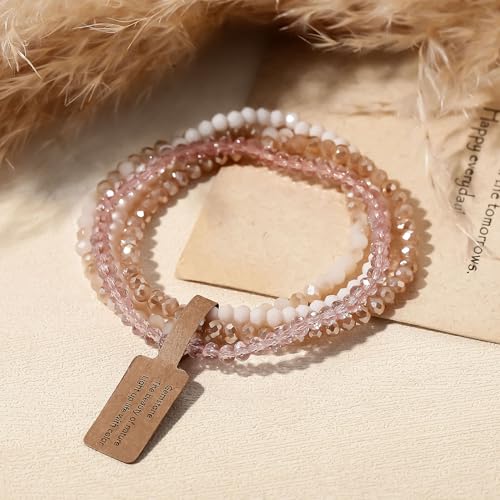 Boho Crystal Bracelet Set of 4pcs/set,4mm Beads Stackable Layering Stretch Bracelets for Women, Friendship Gifts2