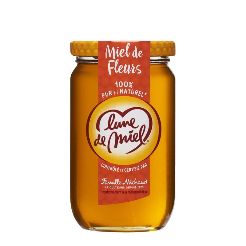 Lune de Miel - Miel de Fleurs de Printemps 100% Naturel, Pot en Verre de 375g - Idéal pour un Petit Déjeuner Gourmand et Sain. - Lot De 3 - Vendu Par Lot