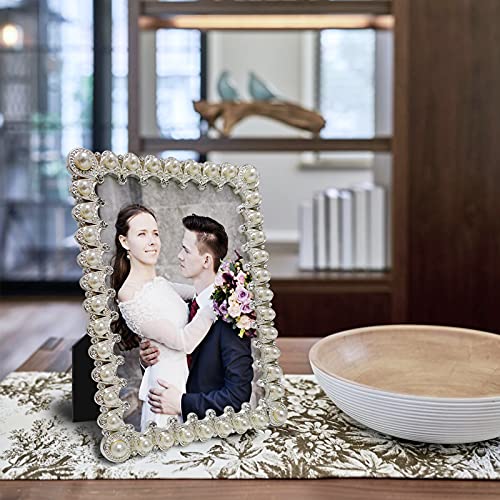8X10 Pearl Picture Frame With Crystal For Wedding, Silver Plated Photo Frame For Tabletop, 8 By 10 Inch Frame For Mother's Day, Valentines Day, Friends #TOP6