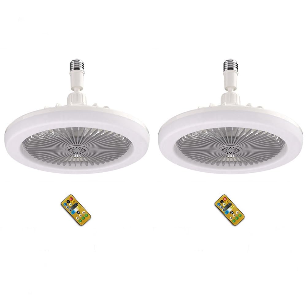 Vjsujehgy 2X Ceiling Fan with Remote Control and Light 30W LED Lamp Fan Smart Silent Ceiling Fan E27 Converter Base Grey
