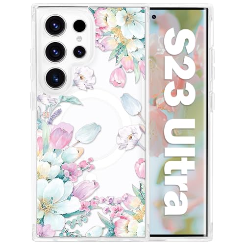 Coque Samsung S23 Ultra MagSafe antichoc à motif fleurs de tulipes