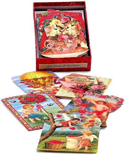 24 Valentine Card Assortment By Punch Studio, Victorian Ephemera Collection Of Hearts, Flowers, Kitty Cats, Roses, Cupid, Valentine's Day February 14 #TOP1