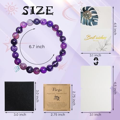 Virgo Bracelets Birthday Gifts, Zodiac Astrology Bracelets Present for Women, Horoscope Virgo Constellation Crystal Purple Unique Jewelry with Wish Card for Mom Friend Lady2