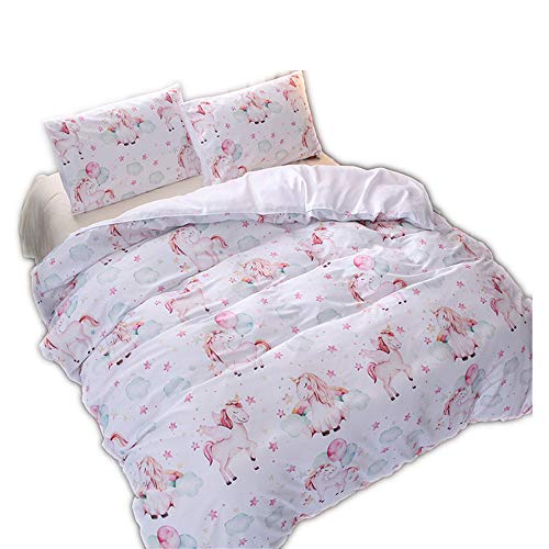 Conjuntos De Ropa De Cama, Elegante Y Liviano Microfibra Suave Unicornio Infantil Juego De Impresión La Funda De Almohada Protege Las Fundas Nórdicas ((180x220 cm)-Cama de 105/135,Blanco)