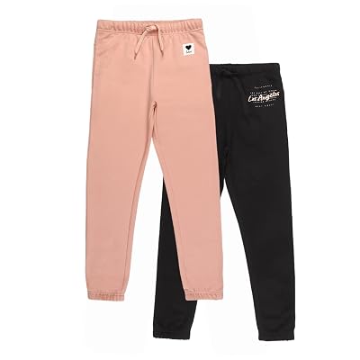 Alan Jones Clothing Girls Pack of 2 Joggers Track Pants | Side Pockets | Elastic Waist with Drawstring | Regular Fit | A
