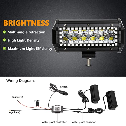 Nicoko 7 Inch 36W Led Light Bar With Chasing Rgb Halo 10 Solid Multi-Colors Over 72 Flashing Modes For Driving Fog Lamp Offroad Suv Atv Truck Boat Free Wiring Harness 1 Year Warranty Pack 2 #TOP2