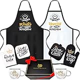 King & Queen Happy Couple Aprons, Best Wedding Gifts | Bronzing Gift Box - Apron, Gloves, Mats, Glass Coffee Mugs, Greeting Cards | Anniversary Wedding Bridal Shower Gift for Girlfriend Boyfriend
