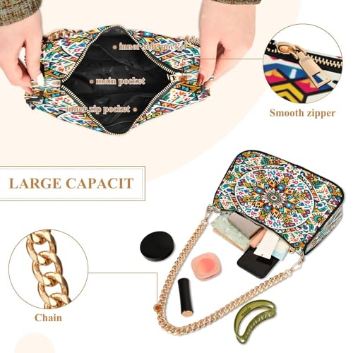 Shoulder Bag for Women Mexican Colorful Pattern Tote Handbag Crossbody Bag with Zipper Closure4