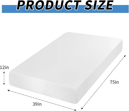 Miniatura 2 de Colchón de espuma viscoelástica de gel de 12 pulgadas, colchón tamaño individual con funda suave extraíble, colchones de firmeza media, certificado