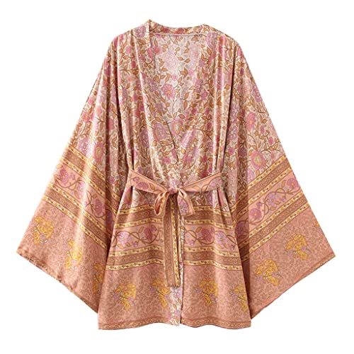 Robe kimono fleurie légère col V pour camoufler les rondeurs à la plage en taille L
