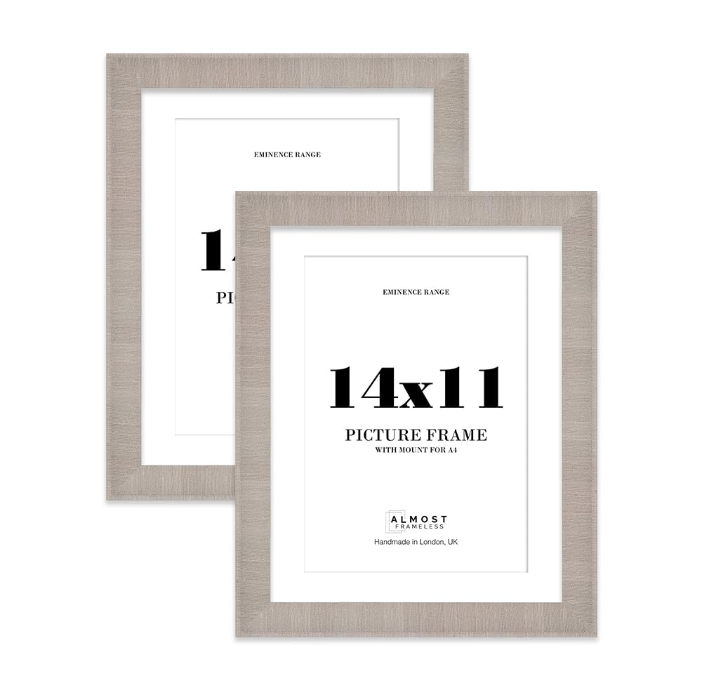 14x11" Grey Picture Frame with A4 Mount - Shabby Chic Photo Frame with Distressed Finish, Wall Hooks and Kickstand, 32mm Edge - 2 Pack